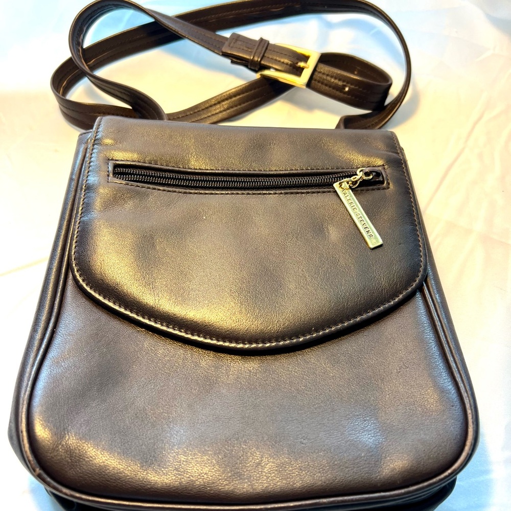 Vintage Crossbody shoulder bag by Valerie Stevens, dark brown, goldtone hardware